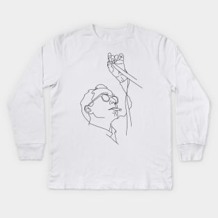 Jean-Luc Godard minimal line drawing Kids Long Sleeve T-Shirt